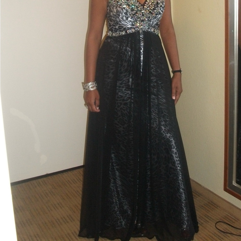 Tony Bowls Black Beaded V-Neck Maxi Gown